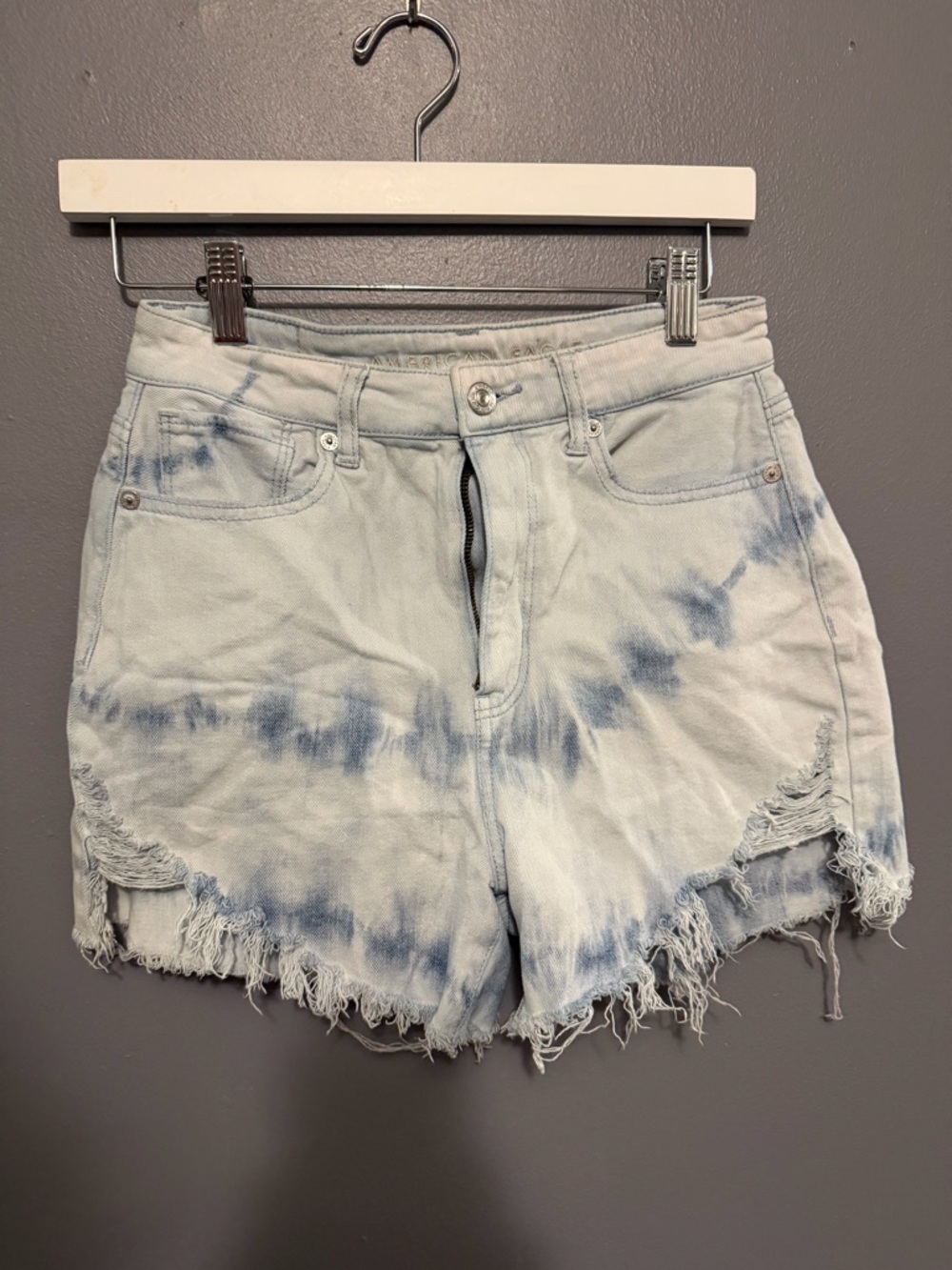 American Eagle Outfitters Light Blue Tie-Dye Frayed Denim Shorts